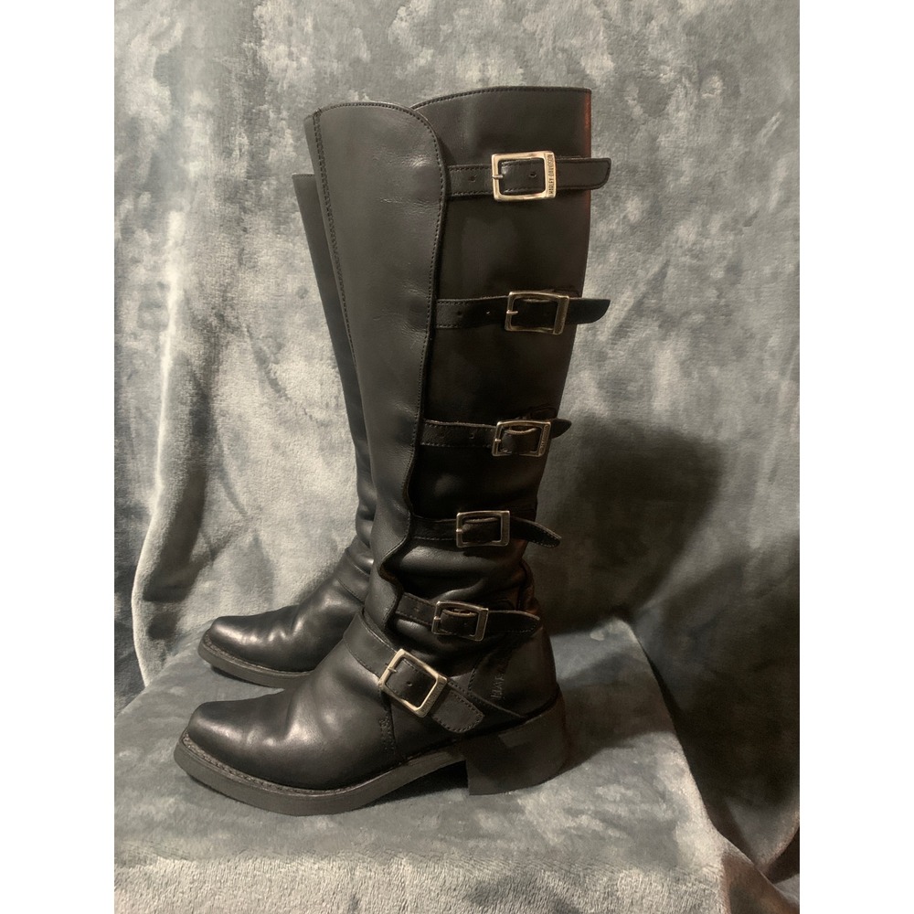 Harley-Davidson Boots Womens 6 Black Multi Buckle Moto Italy Made Vintage 90's